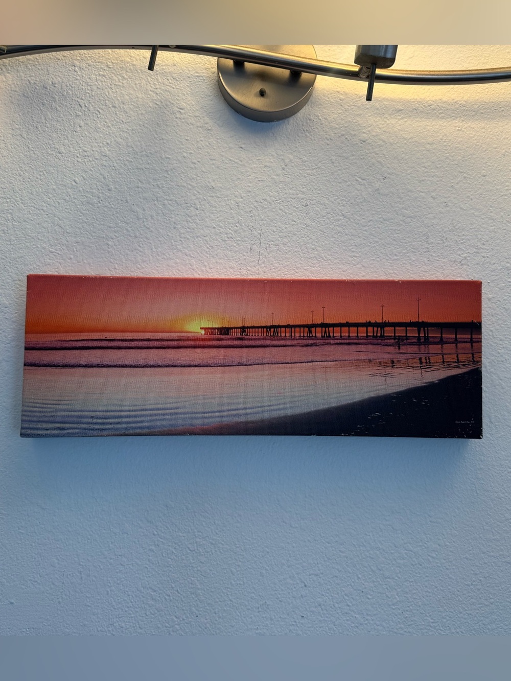 Venice Beach Pier, Ca Canvas Print of Sunset Photo 7"x 20" Orange Bright Serene
